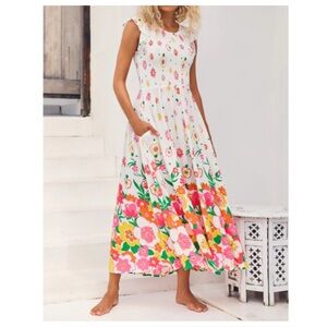 Mister Zimi Abbie Maxi Dress In White Meadow Size 6US/10AUS Floral Print Viscose